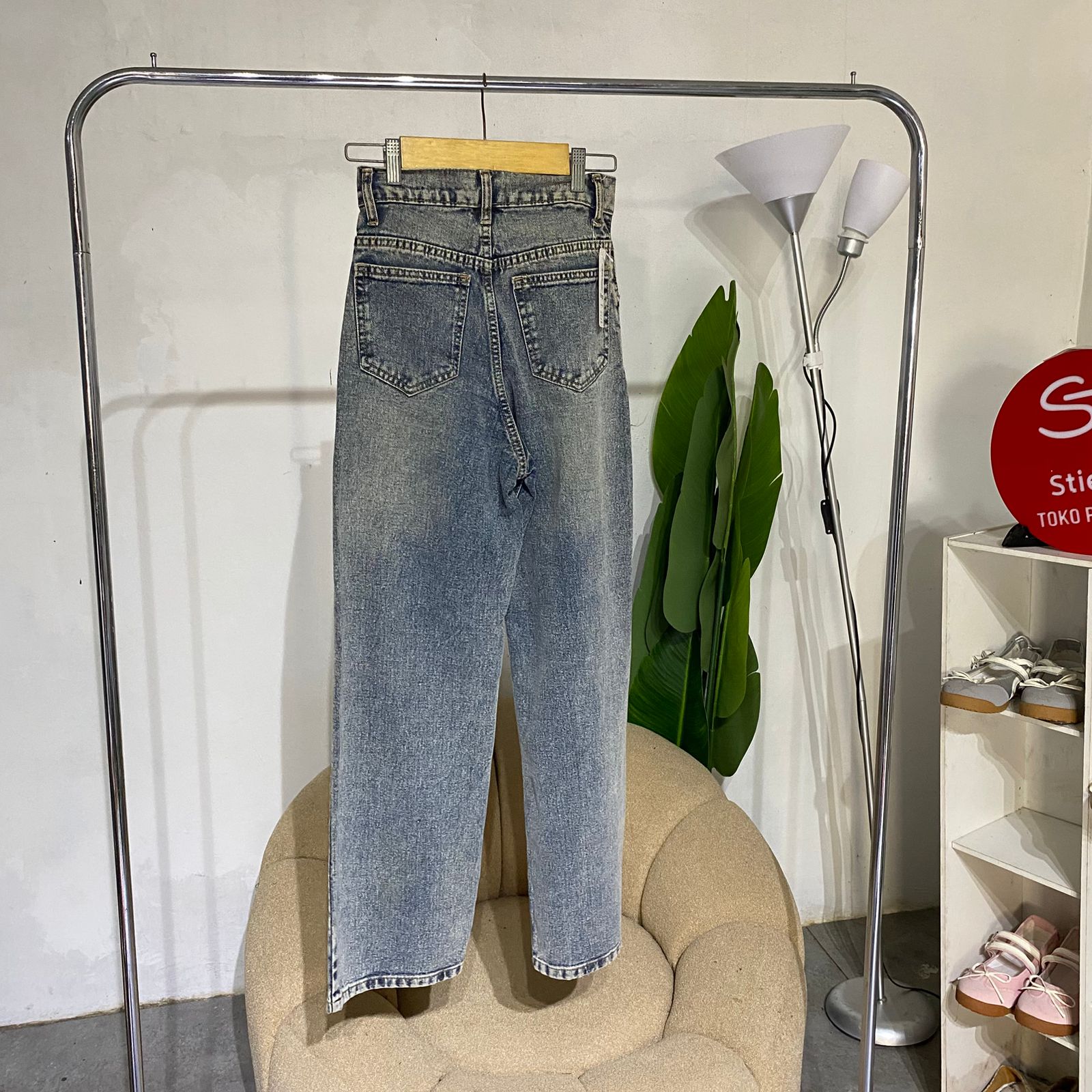 Celana wanita jeans cargo osso black vintage