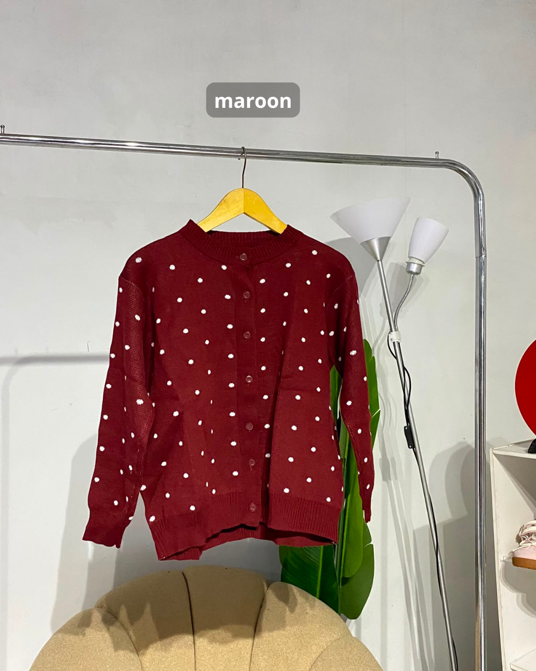 Sweater cardigan knit pilkadot  wanita Bigsize