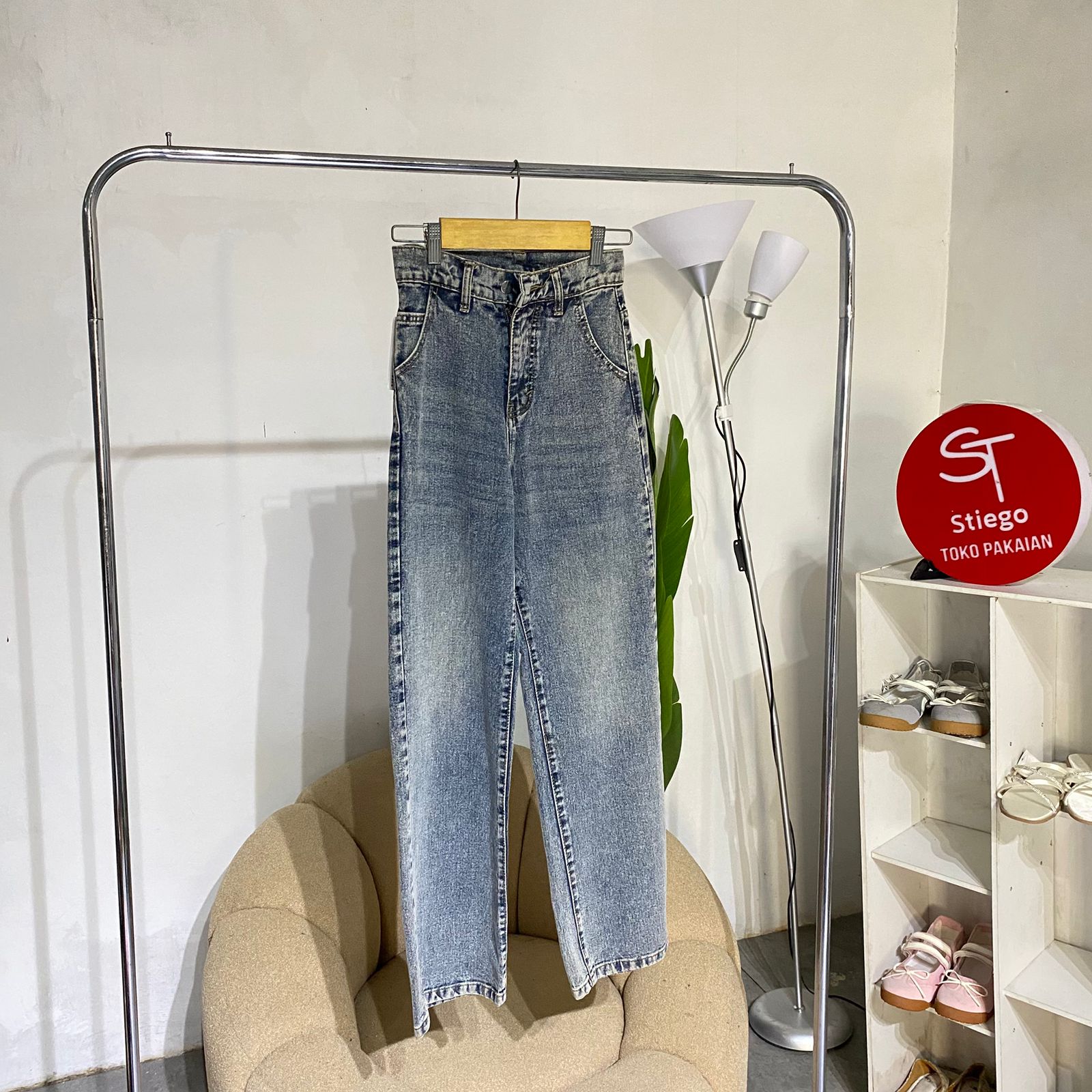 Celana wanita jeans cargo osso black vintage