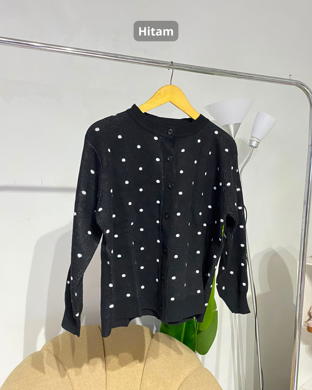 Sweater cardigan knit pilkadot  wanita Bigsize