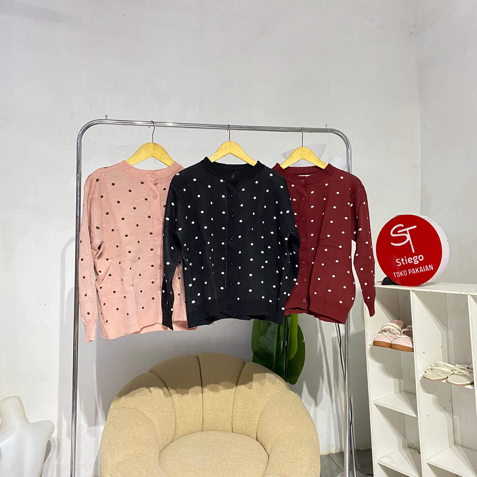 Sweater cardigan knit polkadot  wanita Allsize