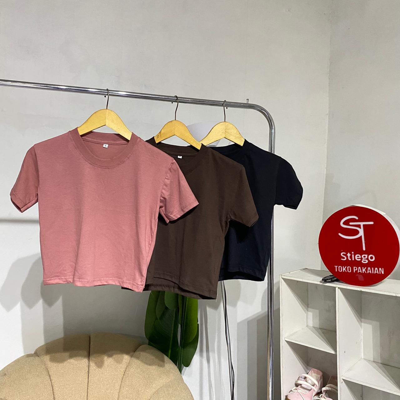Atasan wanita kaos basic crop top slim