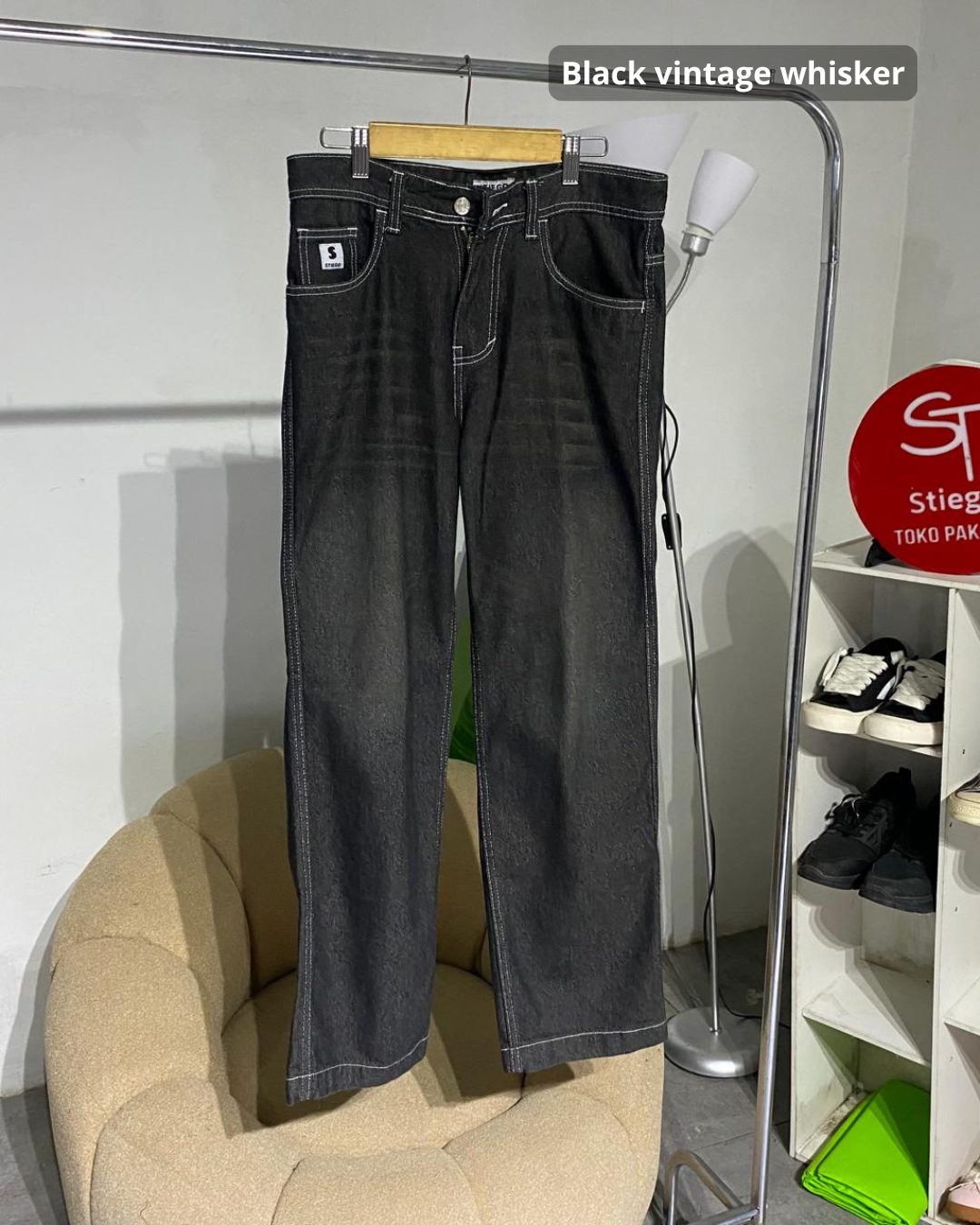 Stiego- Celana Baggy Loose Whisker Pants ( Celana Jeans Baggy Unisex )