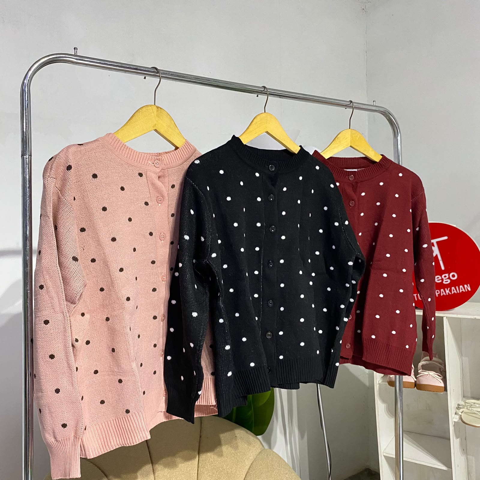 Sweater cardigan knit polkadot  wanita Allsize