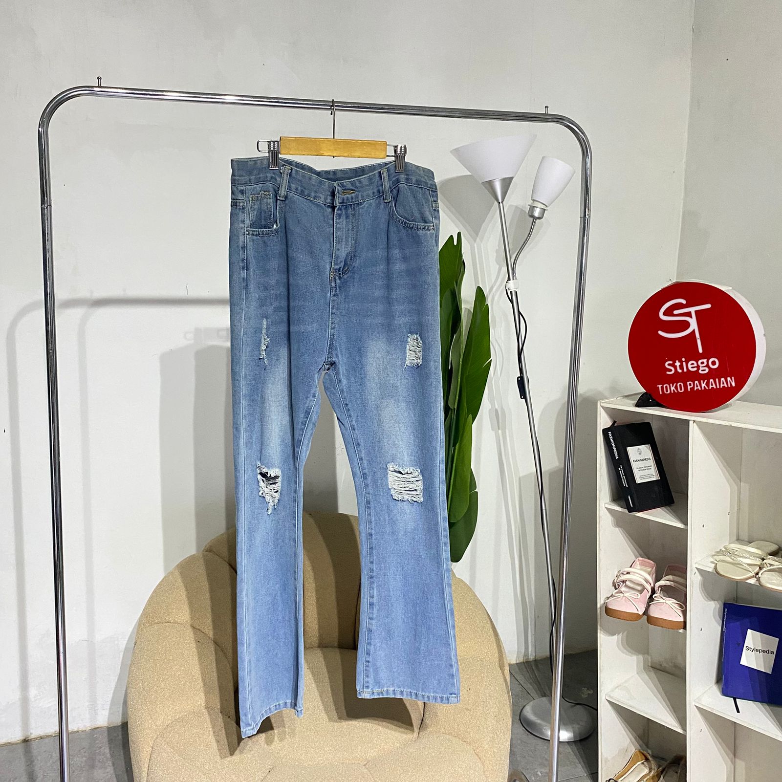 celana wanita jeans cutbray ripped 103