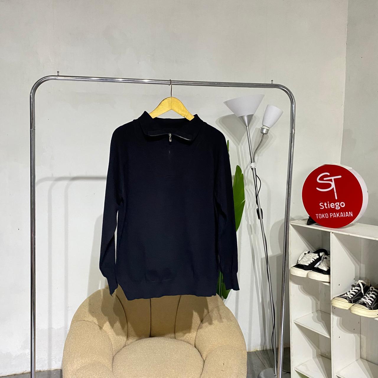 Sweater Rajut Knit Bahan Tebal Half Zipper Kerah Tinggi Premium atasn 51059