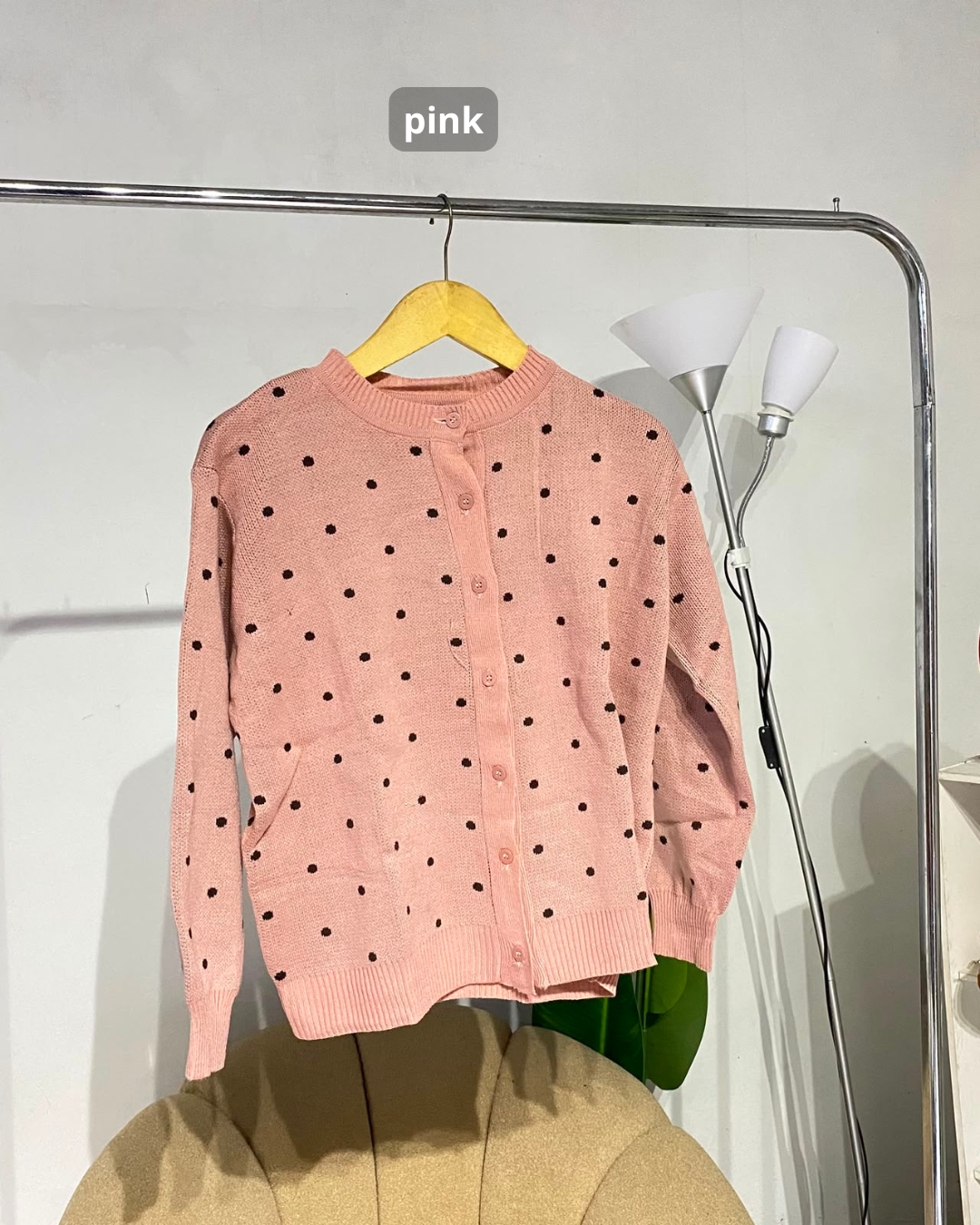 Sweater cardigan knit pilkadot  wanita Bigsize